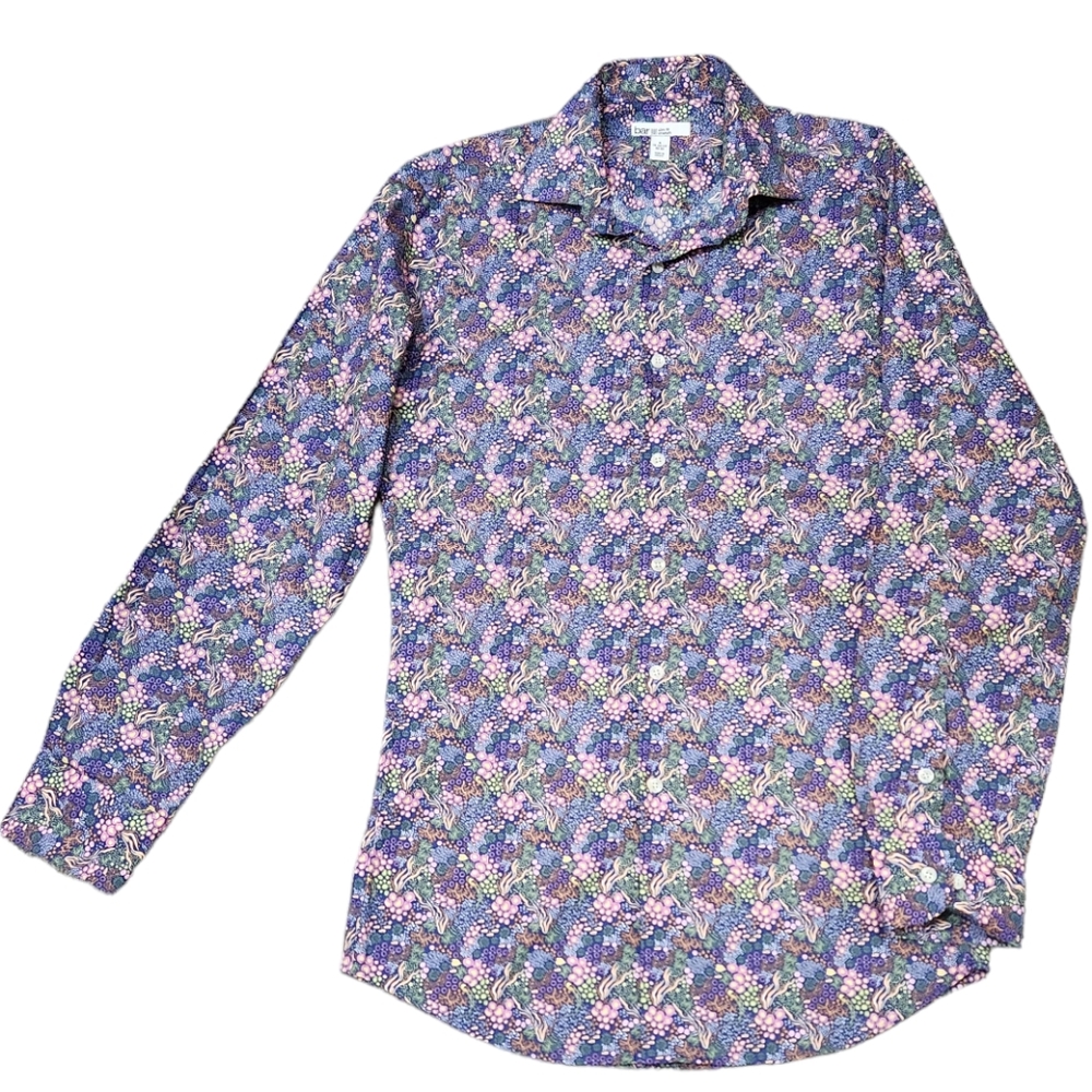 Bar Ill Sea Life SIim Fit Long Sleeve Men's Button Down Shirt Navy Berry S